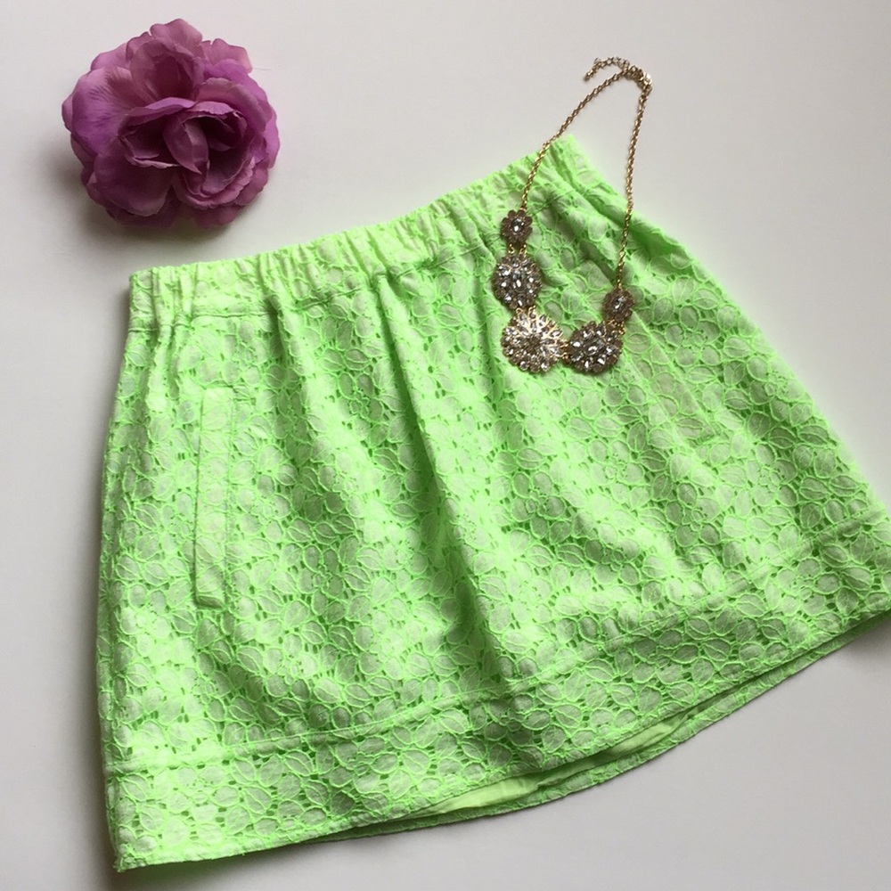 J. CREW Factory Green Floral Eyelet Lace Skirt - Picture 2 of 7